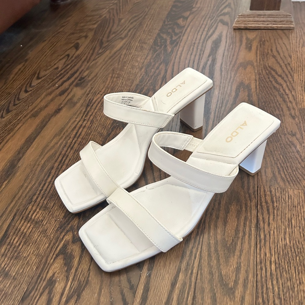 Aldo White Quilted Heels with Block Heel